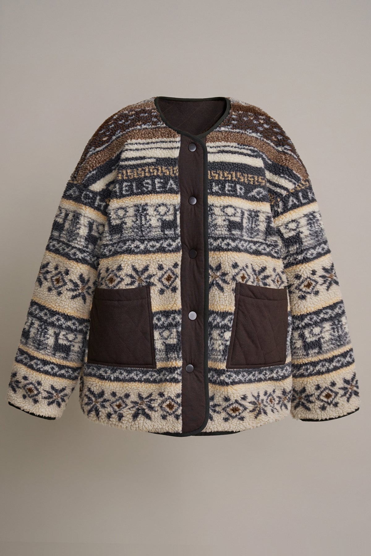 Aztec Jacquard Contrast Pocket Button Jacket in BROWN - Women's Fashion | Urban Daizy