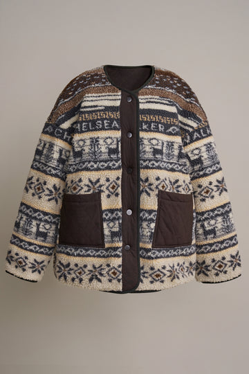 Aztec Jacquard Contrast Pocket Button Jacket