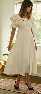 Tiered Ruffle Sleeve Smocked Midi Dress in IVORY - Women's Dresses | Urban Daizy