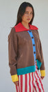 Colorblock Collared Button-Down Knit Cardigan in BROWN - Women's Fashion | Urban Daizy