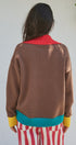 Colorblock Collared Button-Down Knit Cardigan in BROWN - Women's Fashion | Urban Daizy