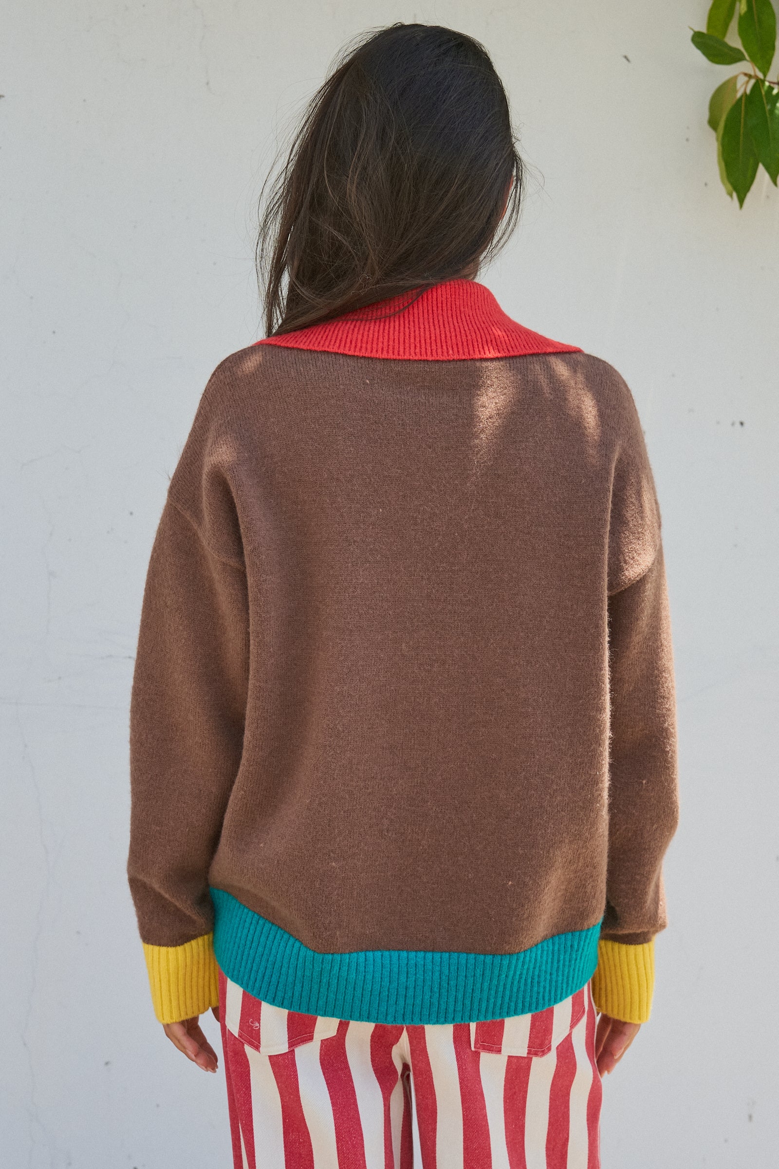 Colorblock Collared Button-Down Knit Cardigan in BROWN - Women's Fashion | Urban Daizy