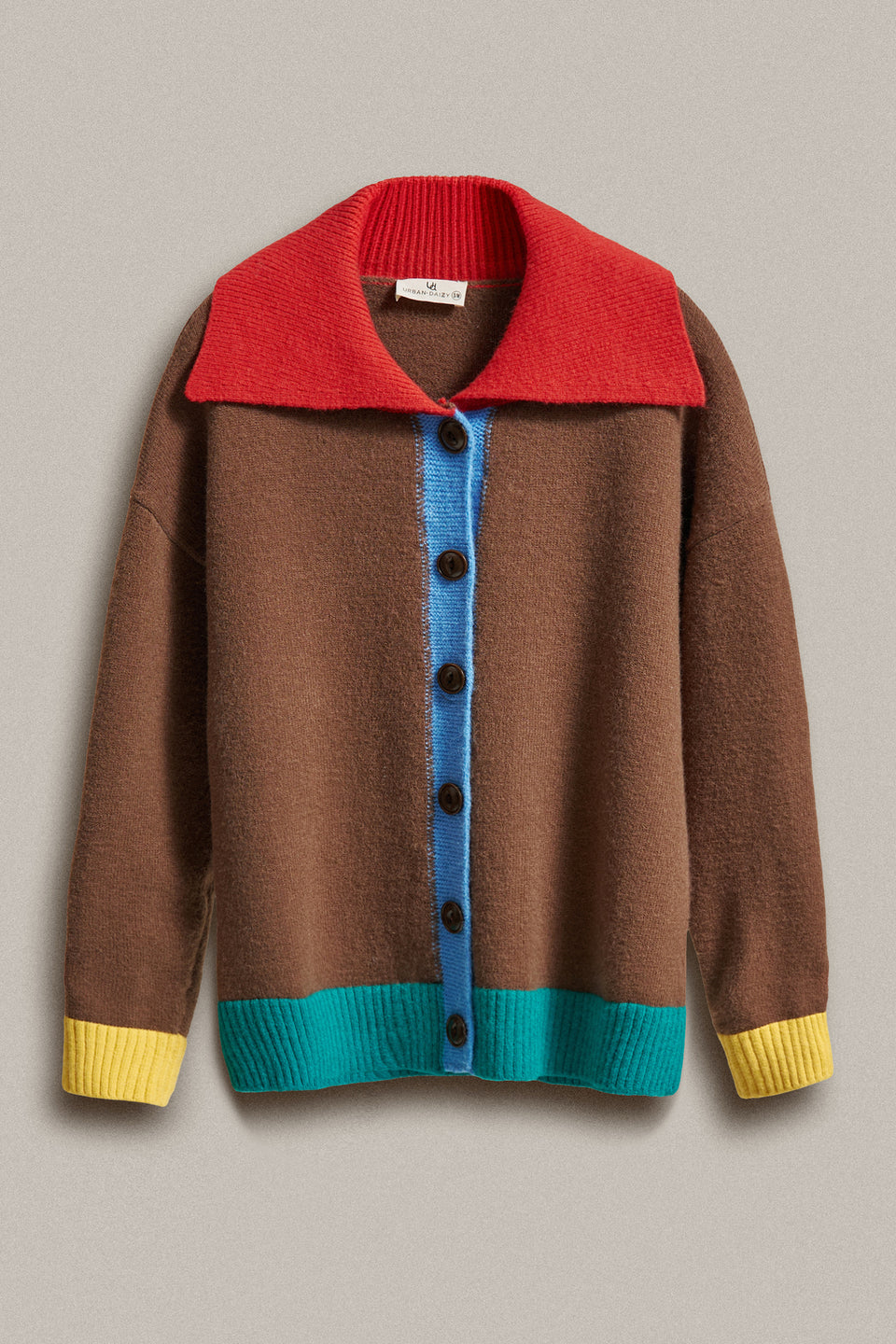 Urban Daizy colorblock knit cardigan in Brown