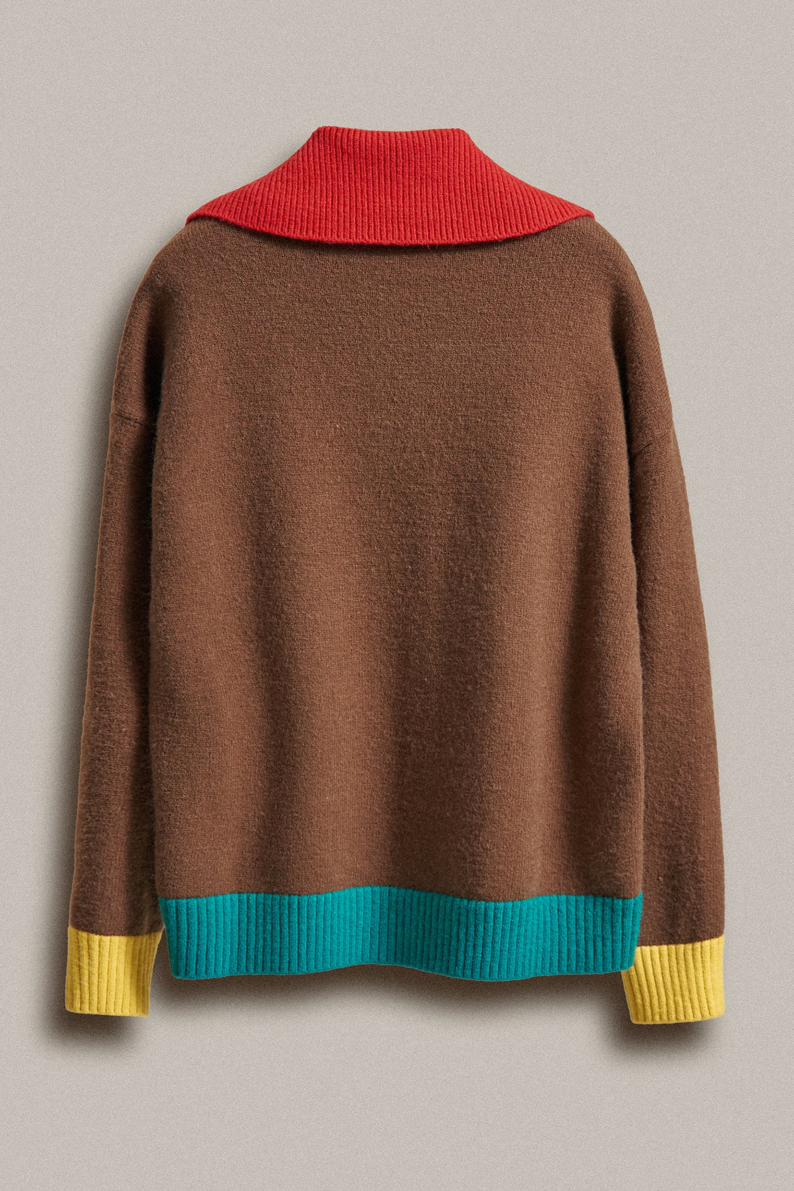 Colorblock Collared Button-Down Knit Cardigan in BROWN - Women's Fashion | Urban Daizy