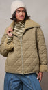 Quilted Sherpa Collar Zip-Up Puffer Jacket in OLIVE - Women's Fashion | Urban Daizy
