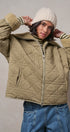 Quilted Sherpa Collar Zip-Up Puffer Jacket in OLIVE - Women's Fashion | Urban Daizy