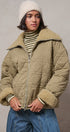 Quilted Sherpa Collar Zip-Up Puffer Jacket in OLIVE - Women's Fashion | Urban Daizy