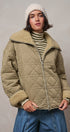 Quilted Sherpa Collar Zip-Up Puffer Jacket in OLIVE - Women's Fashion | Urban Daizy