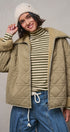 Quilted Sherpa Collar Zip-Up Puffer Jacket in OLIVE - Women's Fashion | Urban Daizy