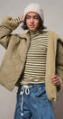 Quilted Sherpa Collar Zip-Up Puffer Jacket in OLIVE - Women's Fashion | Urban Daizy