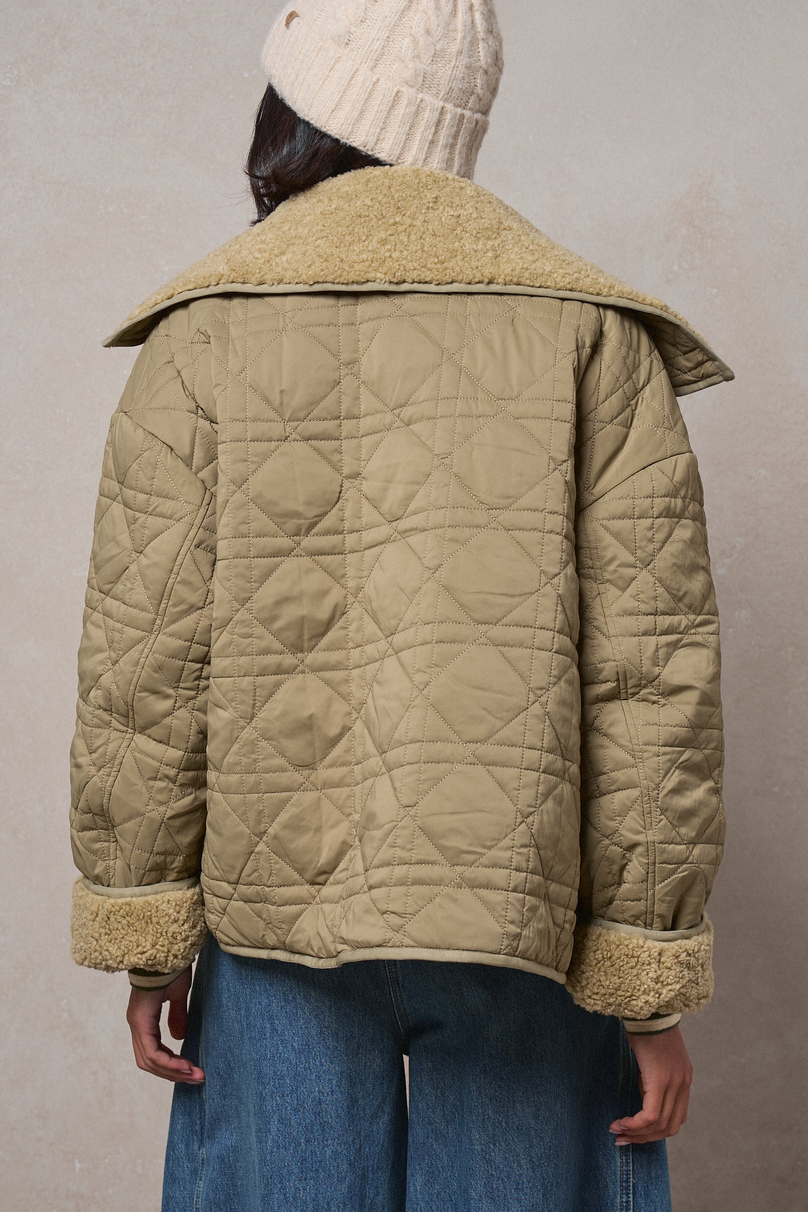 Quilted Sherpa Collar Zip-Up Puffer Jacket in OLIVE - Women's Fashion | Urban Daizy