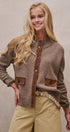 Suede Trim Knit Sweater in BROWN - Women's SWEATERS | Urban Daizy