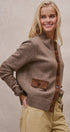 Suede Trim Knit Sweater in BROWN - Women's SWEATERS | Urban Daizy