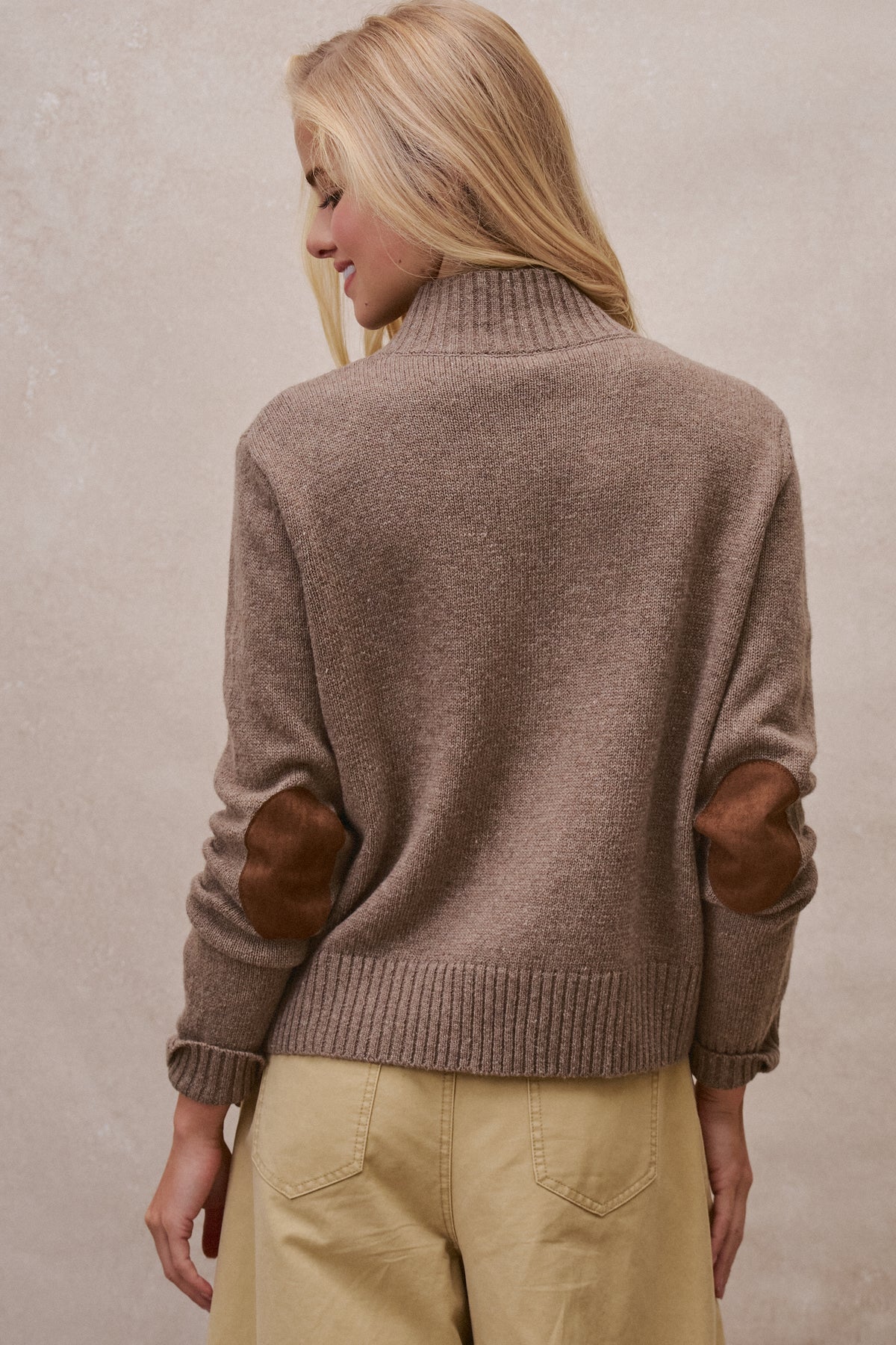 Suede Trim Knit Sweater in BROWN - Women's SWEATERS | Urban Daizy