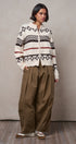 Fair Isle Jacquard Zip-Front Knit Bomber Cardigan in IVORY - Women's Fashion | Urban Daizy
