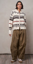 Fair Isle Jacquard Zip-Front Knit Bomber Cardigan in IVORY - Women's Fashion | Urban Daizy
