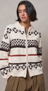 Fair Isle Jacquard Zip-Front Knit Bomber Cardigan in IVORY - Women's Fashion | Urban Daizy