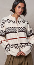 Fair Isle Jacquard Zip-Front Knit Bomber Cardigan in IVORY - Women's Fashion | Urban Daizy