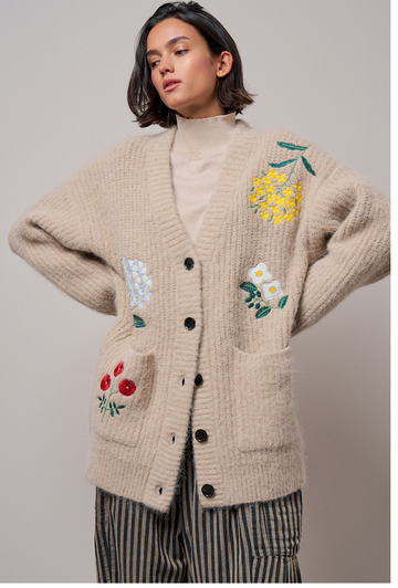 Floral Embroidered Oversized Knit Cardigan