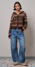 Fair Isle Hooded Zip Cardigan in BROWN - Women's SWEATERS | Urban Daizy