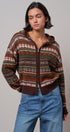 Fair Isle Hooded Zip Cardigan in BROWN - Women's SWEATERS | Urban Daizy