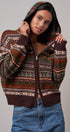 Fair Isle Hooded Zip Cardigan in BROWN - Women's SWEATERS | Urban Daizy