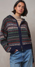 Fair Isle Hooded Zip Cardigan in NAVY - Women's SWEATERS | Urban Daizy