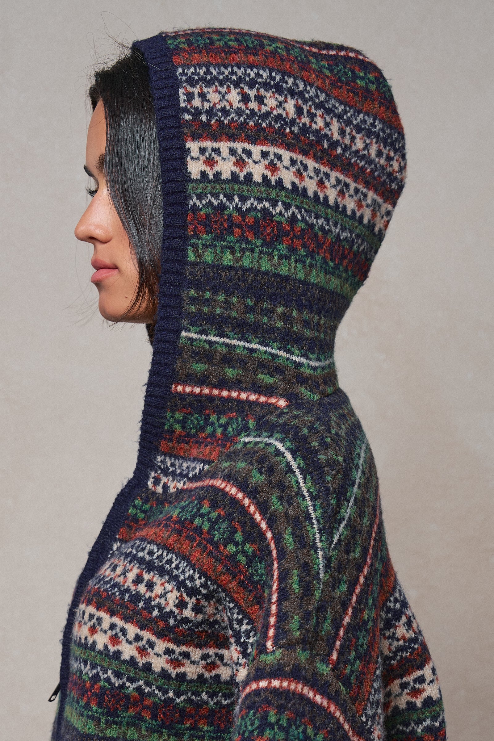 Fair Isle Hooded Zip Cardigan in NAVY - Women's SWEATERS | Urban Daizy