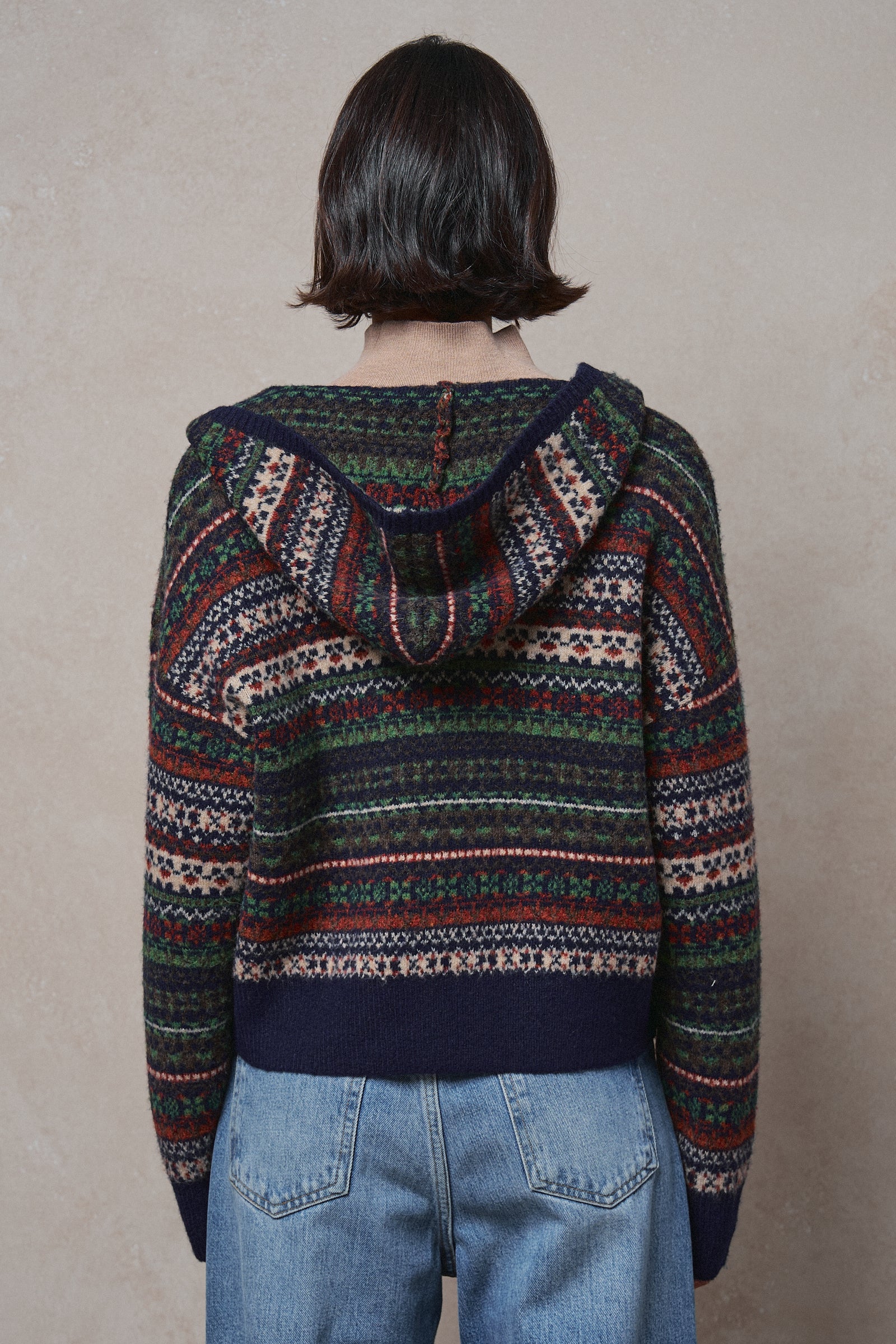 Fair Isle Hooded Zip Cardigan in NAVY - Women's SWEATERS | Urban Daizy