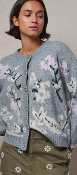 Floral Intarsia Knit Cardigan in GREY - Women's SWEATERS | Urban Daizy