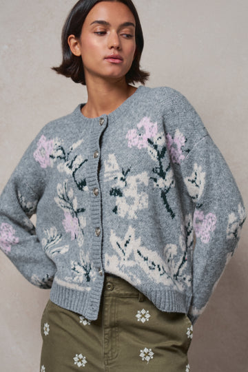 Floral Intarsia Knit Cardigan