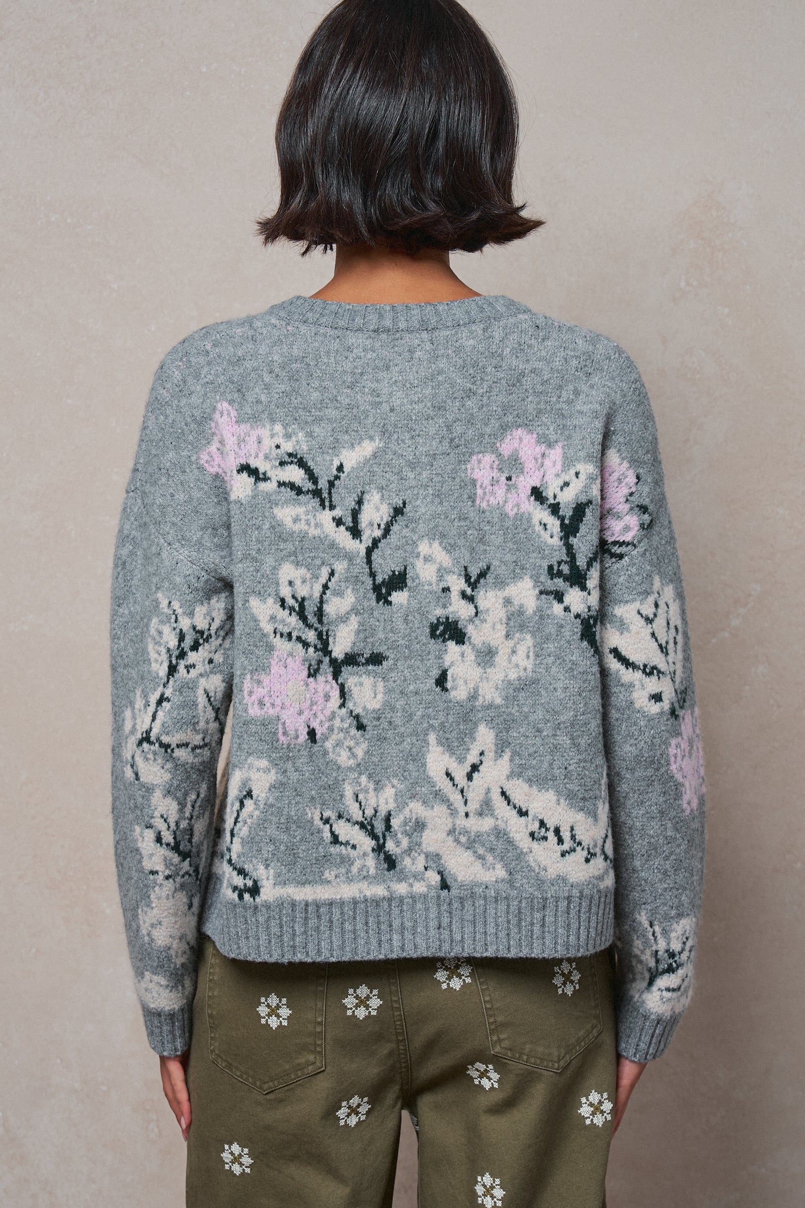 Floral Intarsia Knit Cardigan in GREY - Women's SWEATERS | Urban Daizy