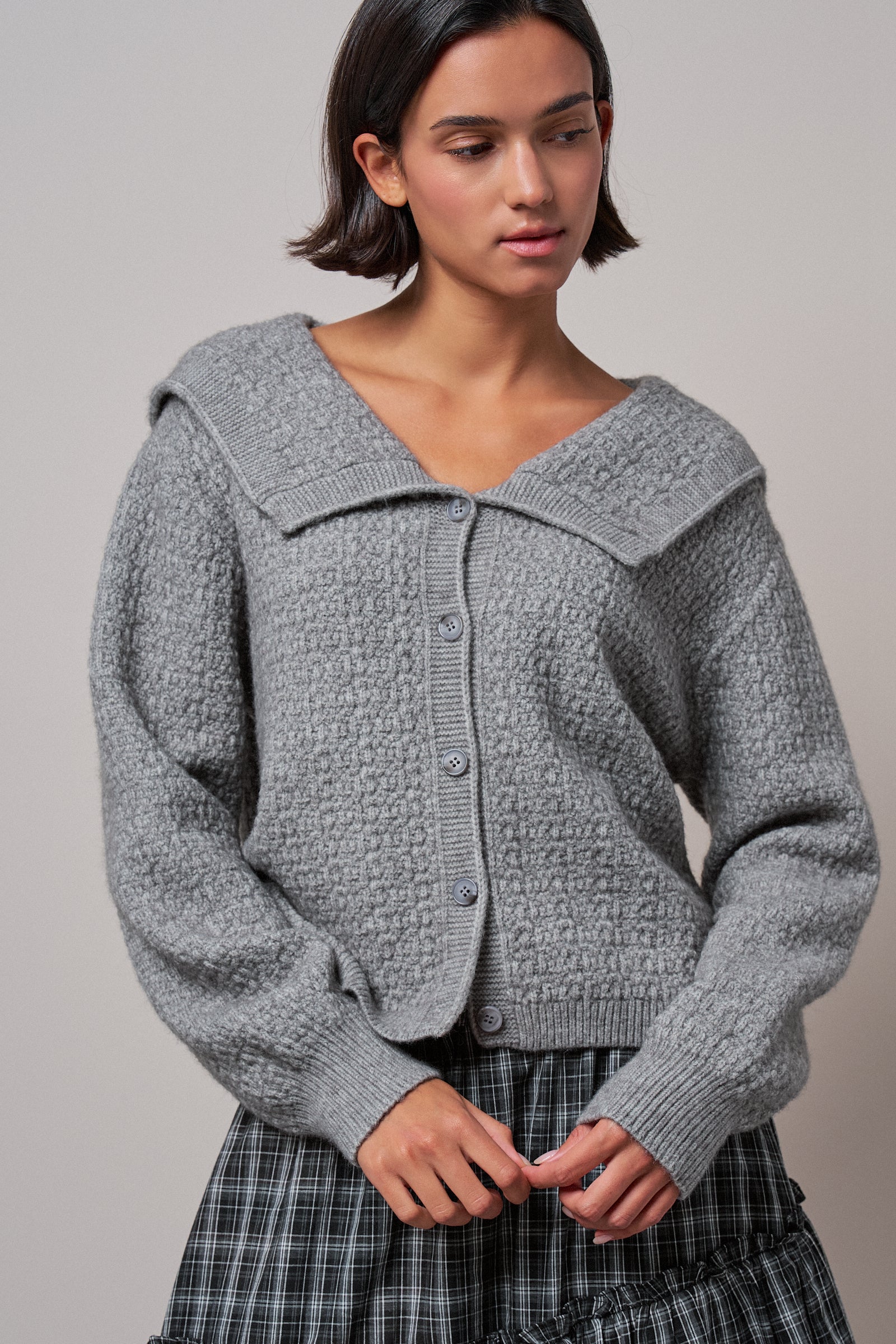 Statement Collar Snap Cardigan in GREY - Women's SWEATERS | Urban Daizy
