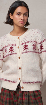 Pine Tree Border Knit Cardigan in IVORY - Women's SWEATERS | Urban Daizy