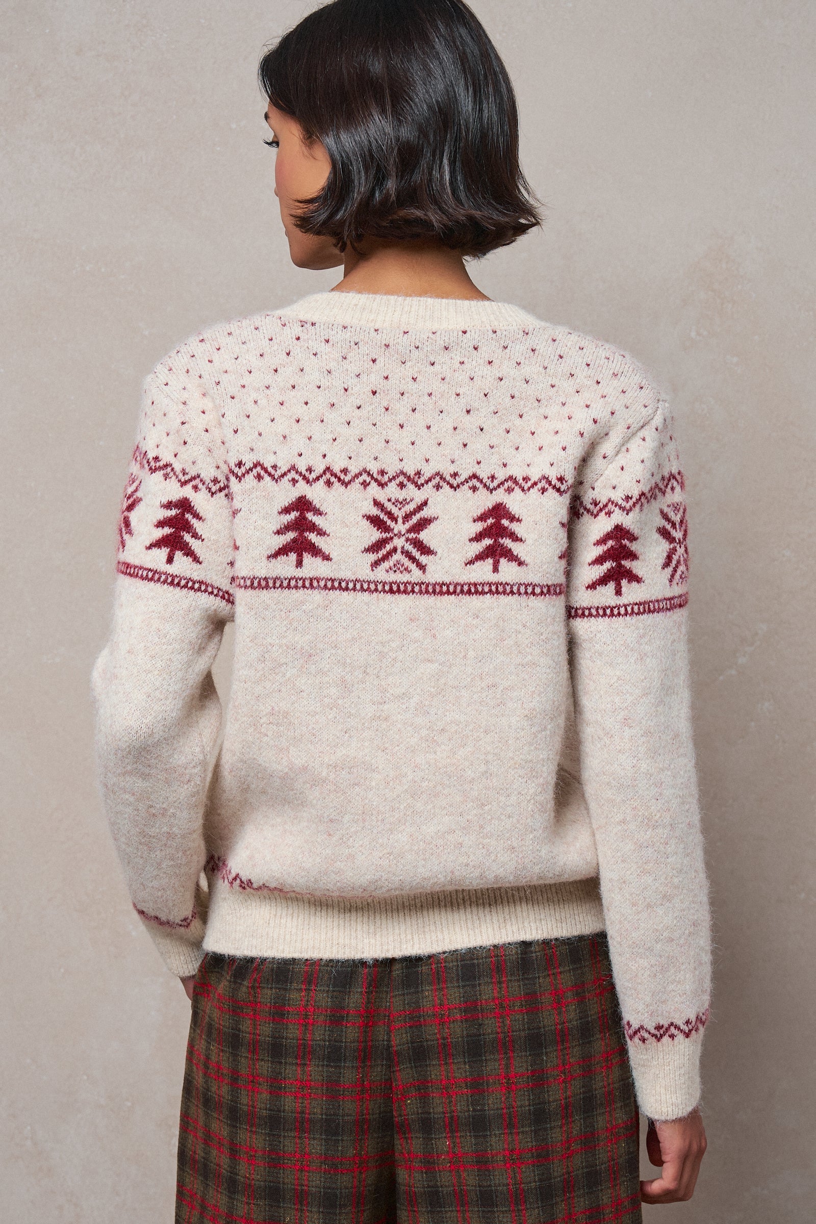 Pine Tree Border Knit Cardigan in IVORY - Women's SWEATERS | Urban Daizy