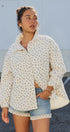 Floral Quilted Cotton Jacket With Collar in IVORY - Women's Jackets & Outerwear | Urban Daizy