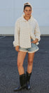 Floral Quilted Cotton Jacket With Collar in IVORY - Women's Jackets & Outerwear | Urban Daizy