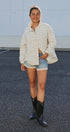 Floral Quilted Cotton Jacket With Collar in IVORY - Women's Jackets & Outerwear | Urban Daizy