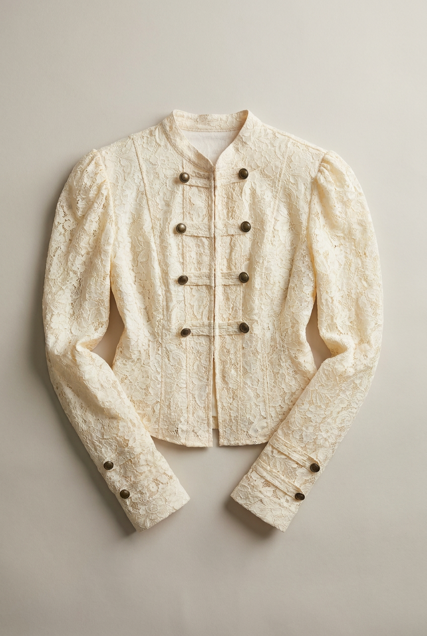 Ivory Lace Military Button Jacket - Women's Jackets & Outerwear | Urban Daizy