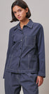  Button-Down Shirt Jacket with Contrast Stitch in NAVY - Women's Jackets & Outerwear | Urban Daizy