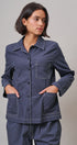  Button-Down Shirt Jacket with Contrast Stitch in NAVY - Women's Jackets & Outerwear | Urban Daizy