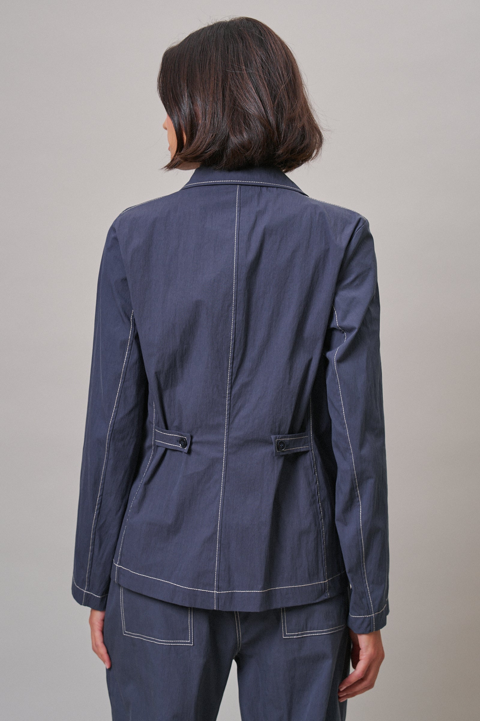  Button-Down Shirt Jacket with Contrast Stitch in NAVY - Women's Jackets & Outerwear | Urban Daizy