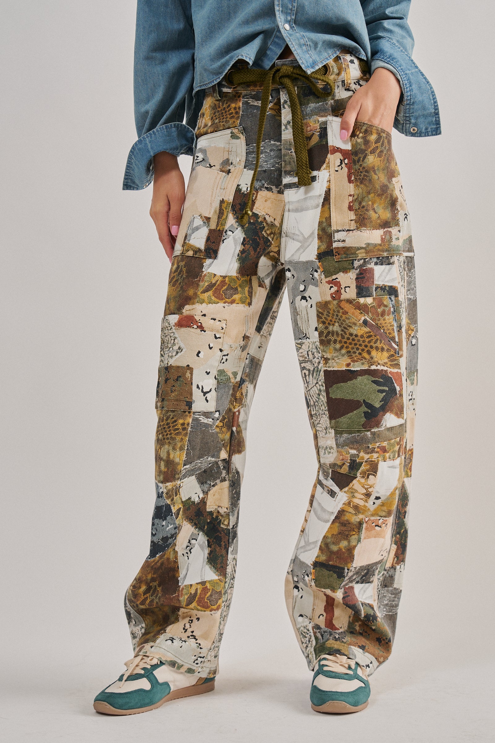 Patchwork Camo Wide Leg Cargo Pants in MULTI - Women's Pants | Urban Daizy