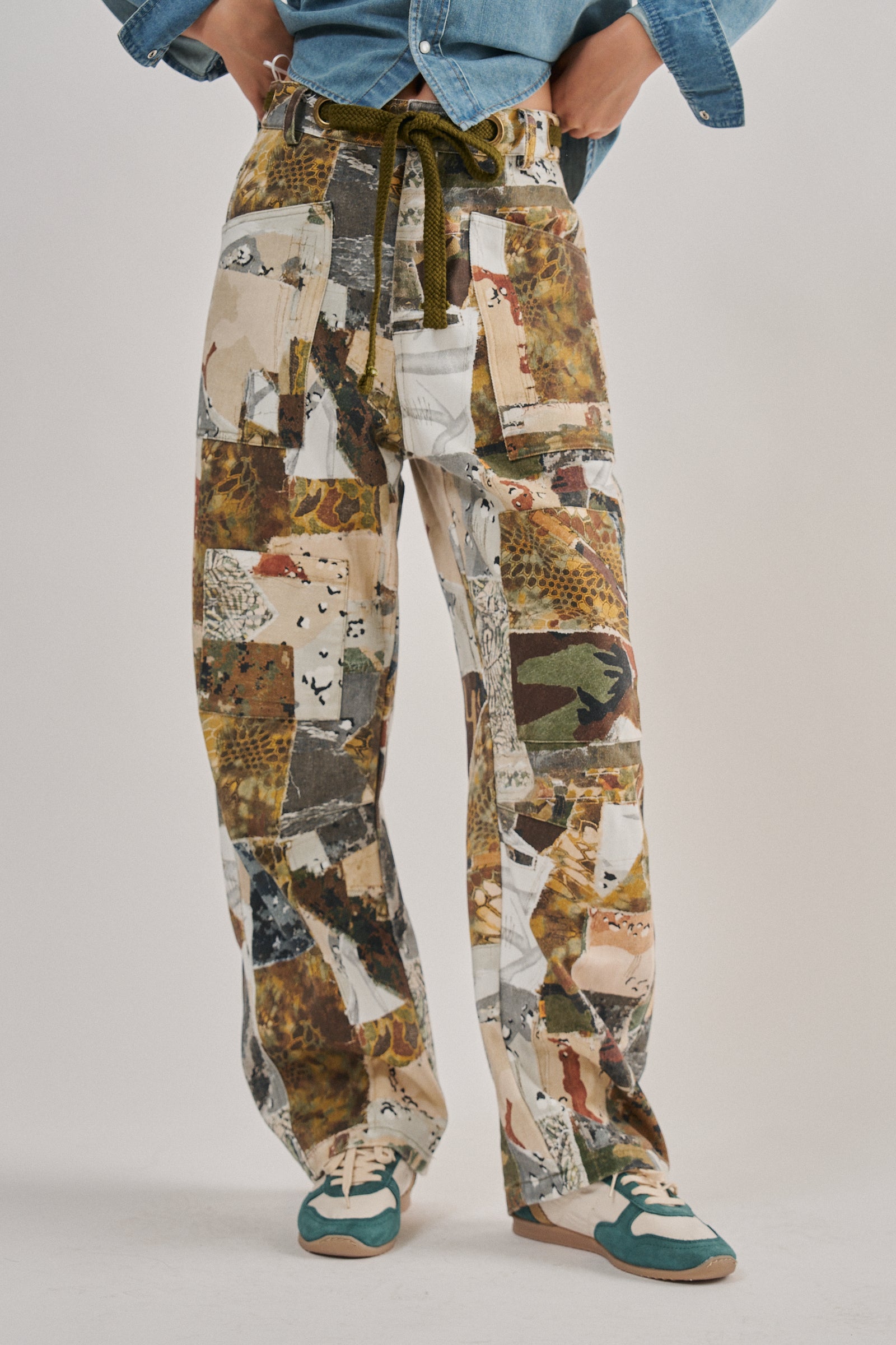Patchwork Camo Wide Leg Cargo Pants in MULTI - Women's Pants | Urban Daizy