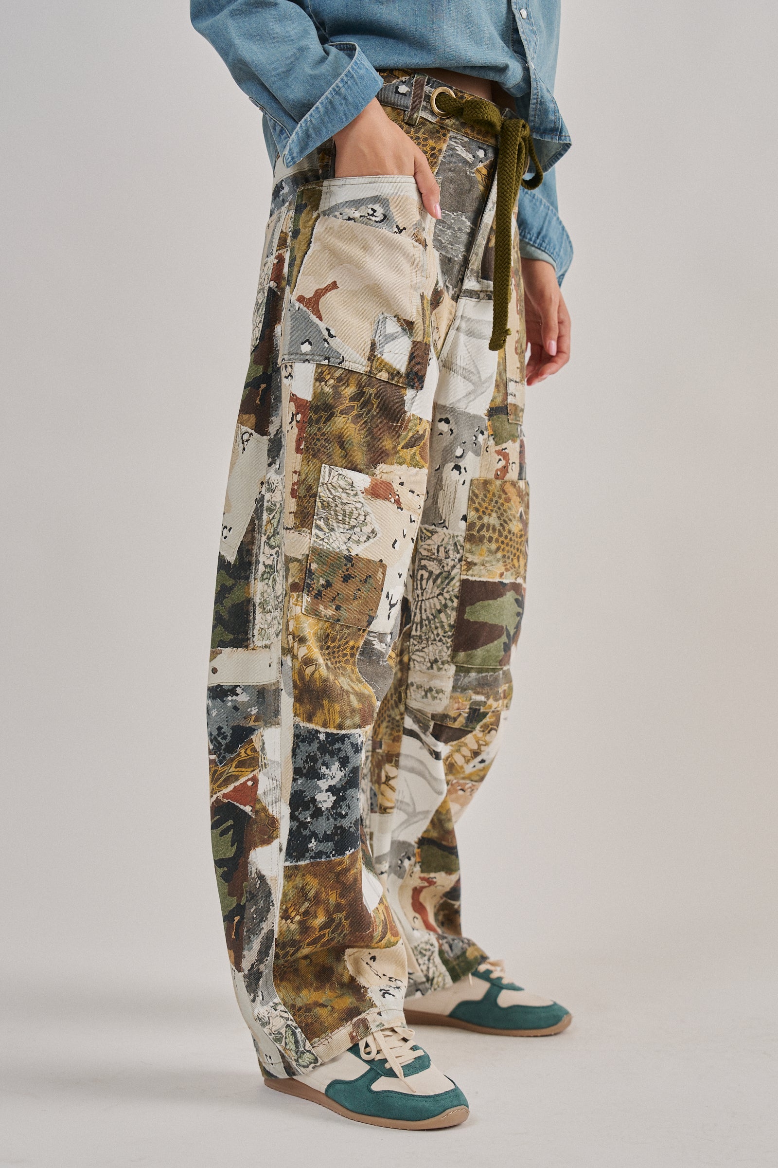Patchwork Camo Wide Leg Cargo Pants in MULTI - Women's Pants | Urban Daizy
