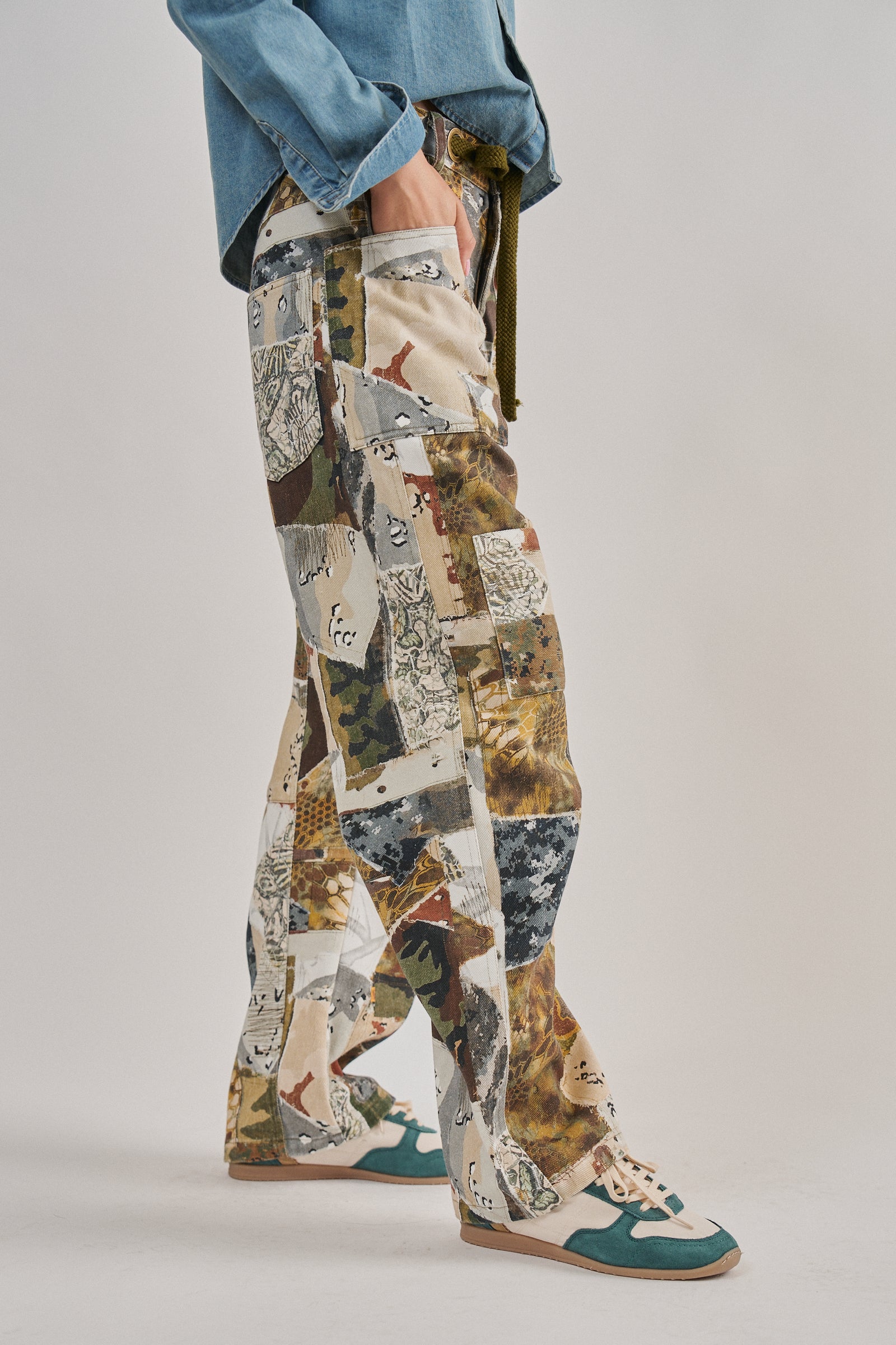 Patchwork Camo Wide Leg Cargo Pants in MULTI - Women's Pants | Urban Daizy