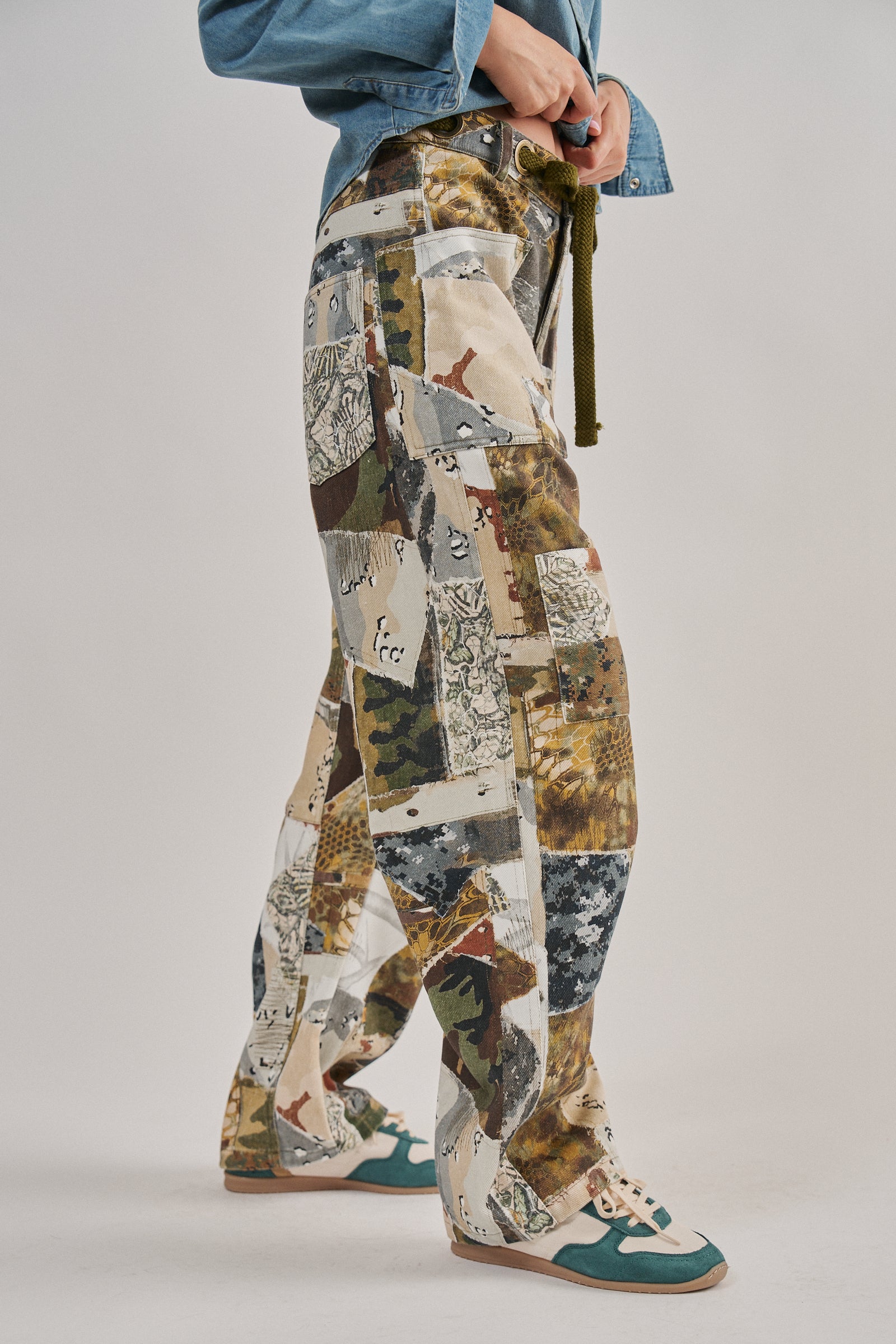 Patchwork Camo Wide Leg Cargo Pants in MULTI - Women's Pants | Urban Daizy