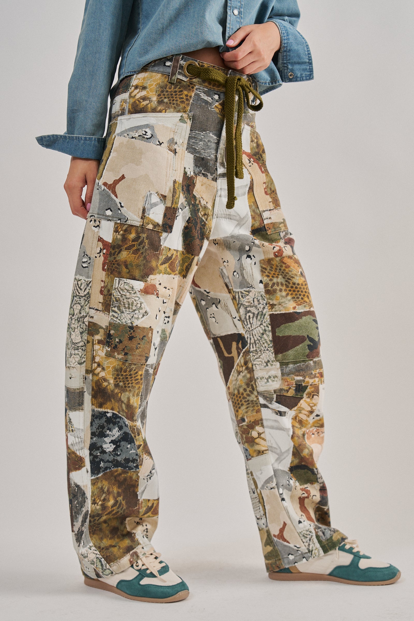 Patchwork Camo Wide Leg Cargo Pants in MULTI - Women's Pants | Urban Daizy