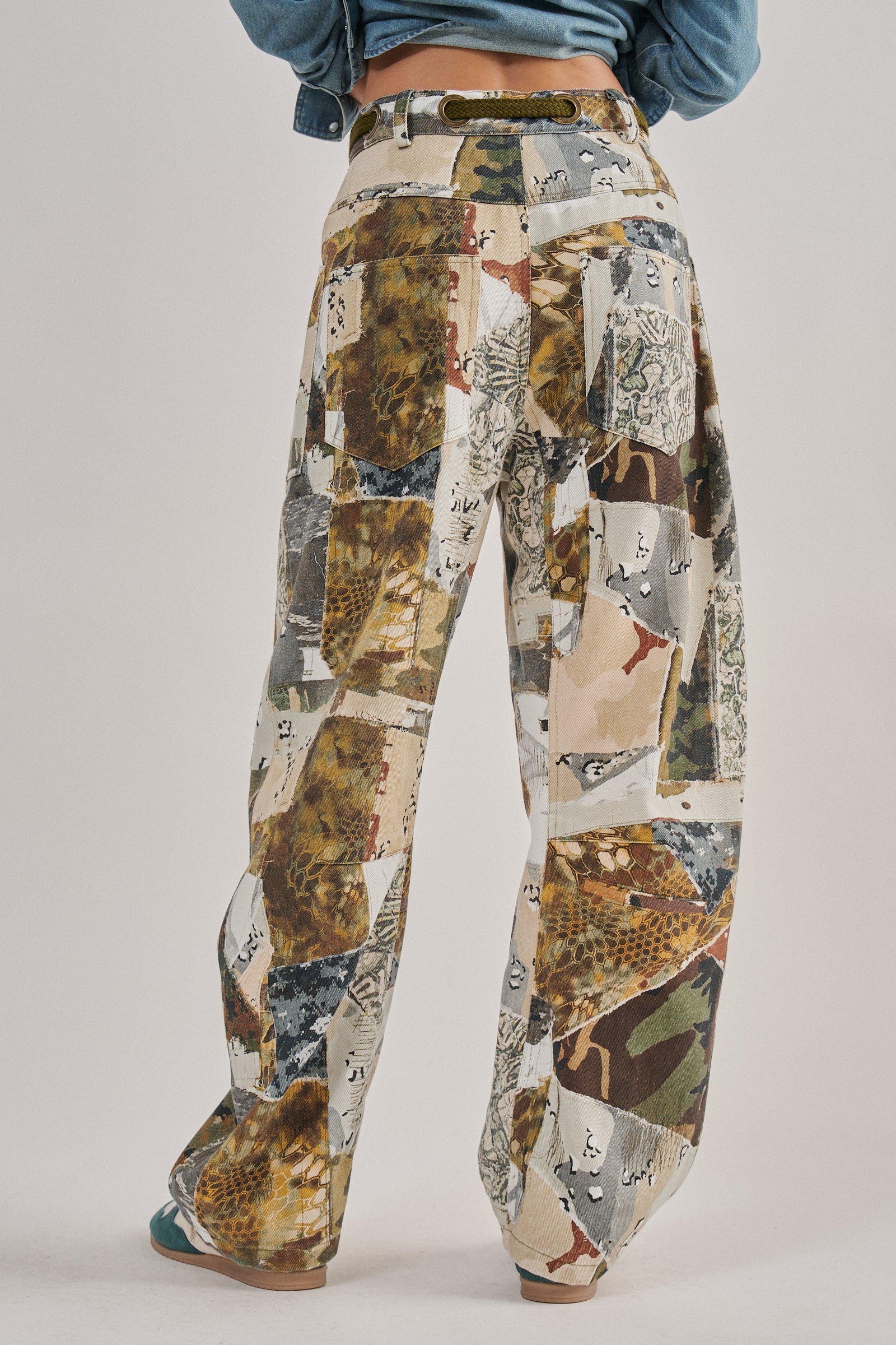 Patchwork Camo Wide Leg Cargo Pants in MULTI - Women's Pants | Urban Daizy