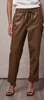 Faux Leather Drawstring Tapered Jogger Pant in CAMEL - Women's Pants | Urban Daizy